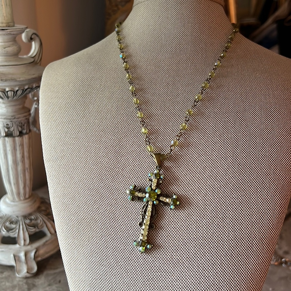 Green peridot color cross necklace